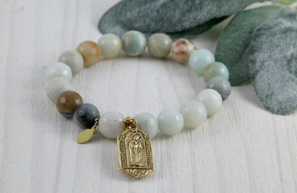 Saint Jude charm bracelet with amazonite natural stones