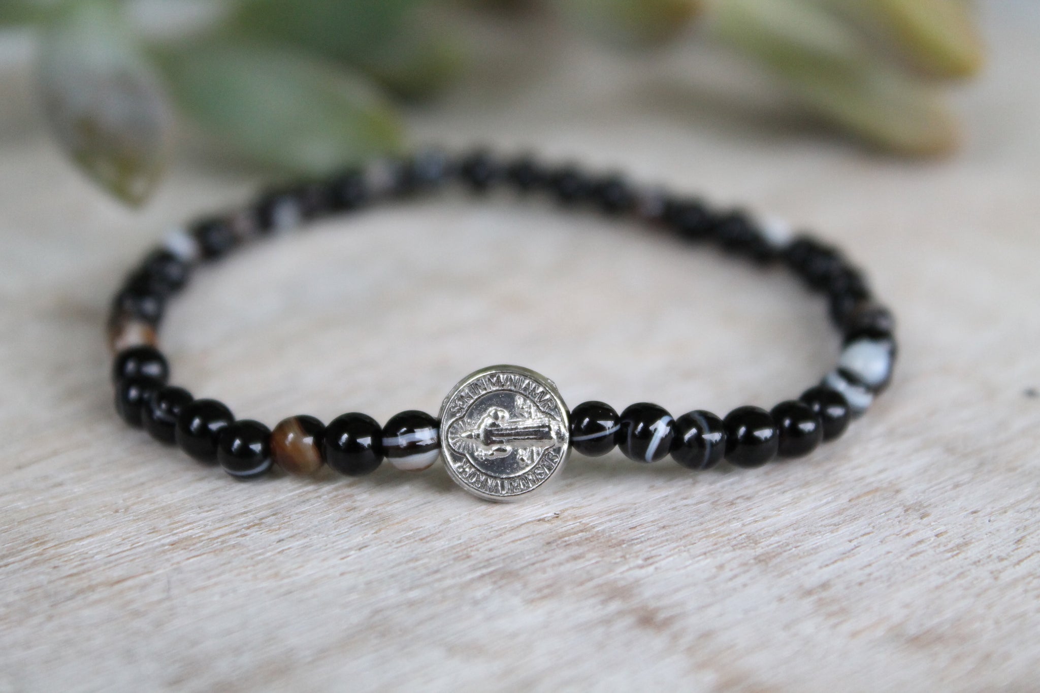 Natural Black Agate Hollow Hand of Fatima Protection Bracelet