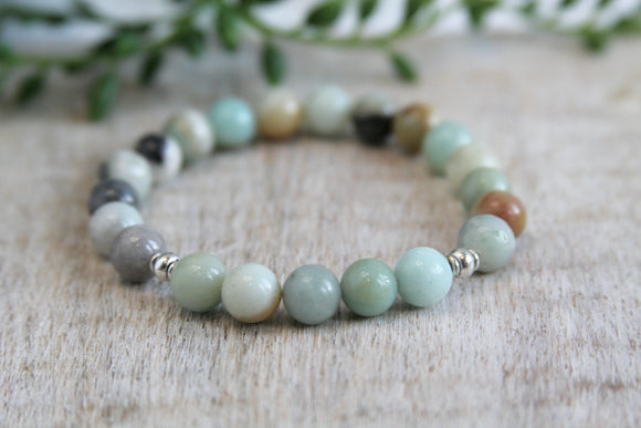 Amazonite natural smooth stones with silver spacers.